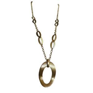 Chico's Necklace Chicos Gold Tone Hammered Oval Pendant Long Statement SKU2974